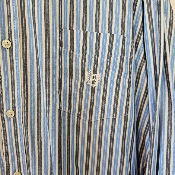 CHAPS Men's XXL Shirt Blue and Gray Striped Button Down Long Sleeves - Picture 4 of 5